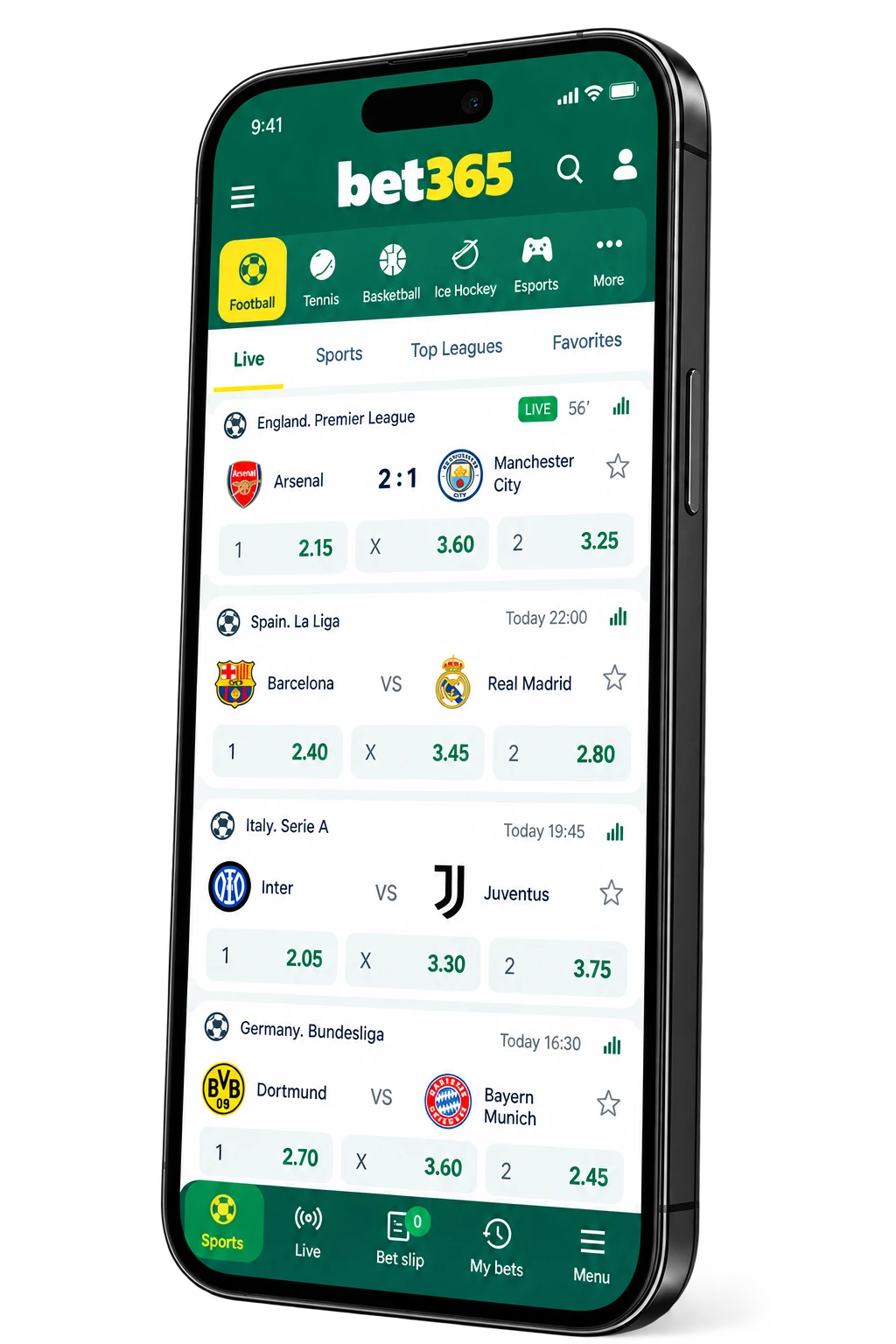 Illustration der mobilen bet365 App